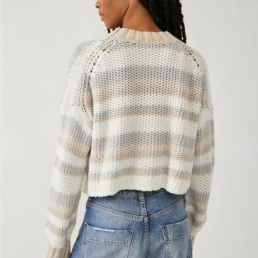 Free People NWT Devon Stripe Cropped Sweater Size Large - Picture 2 of 4
